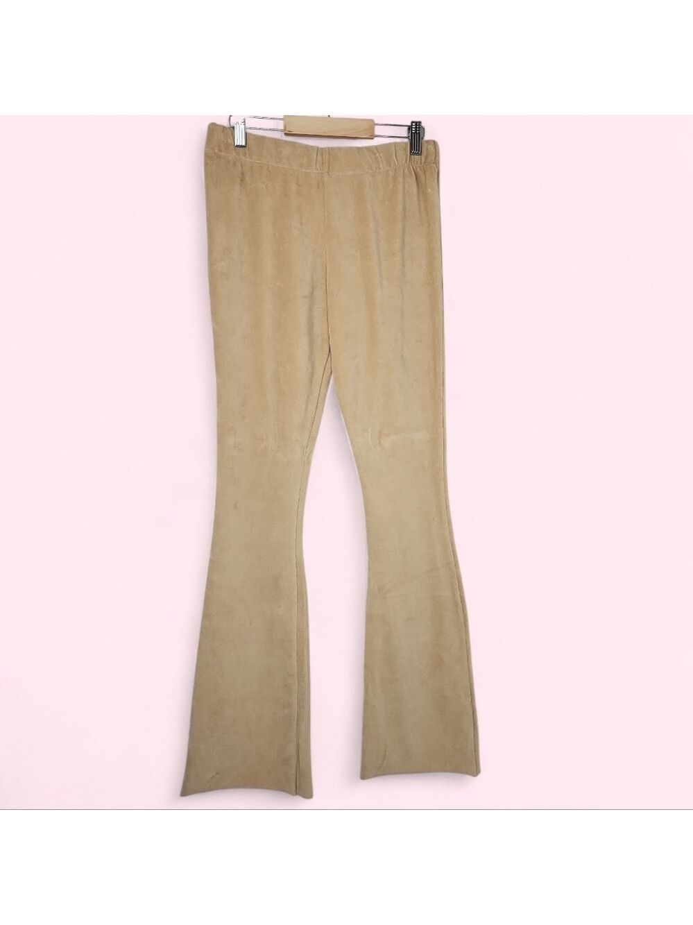 FAL Pull On Cotton Blend Velour Flare Pants Camel Tan Sz M Tall - Picture 3 of 6